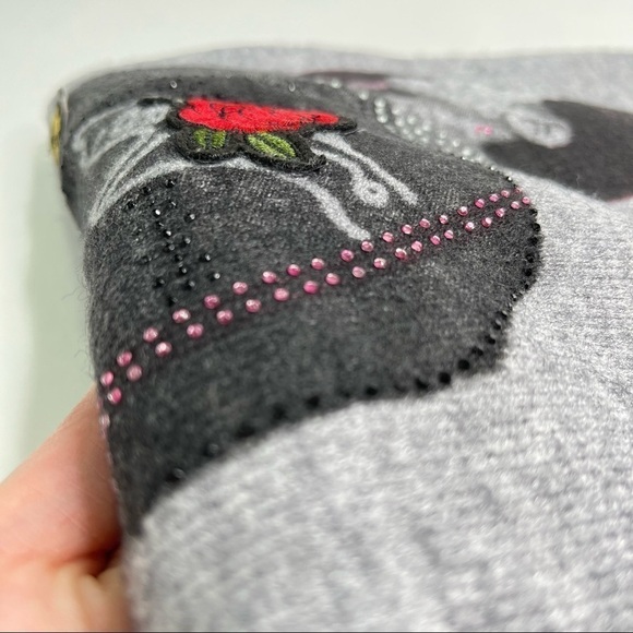 GABBY ISABELLA Lady Patchwork Jewelled Appliqué Grey Graphic Crewneck Sweater - Picture 14 of 17
